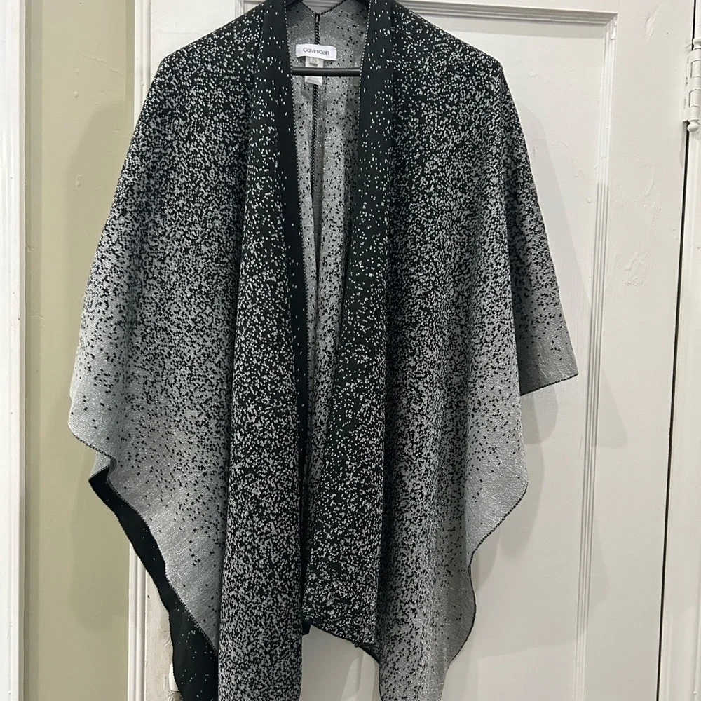 Calvin Klein Chic and Shimmery Black and Silver Shawl - Picture 7 of 9